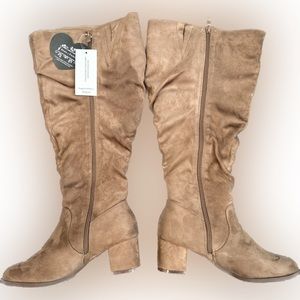 Tan Soft Suede Knee-High Boots - Size 9W
